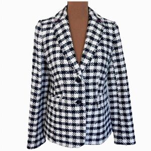 Talbots Black and White Checkered Houndstooth Blazer